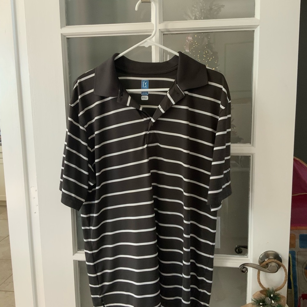 Black and White Striped Polo Shirt